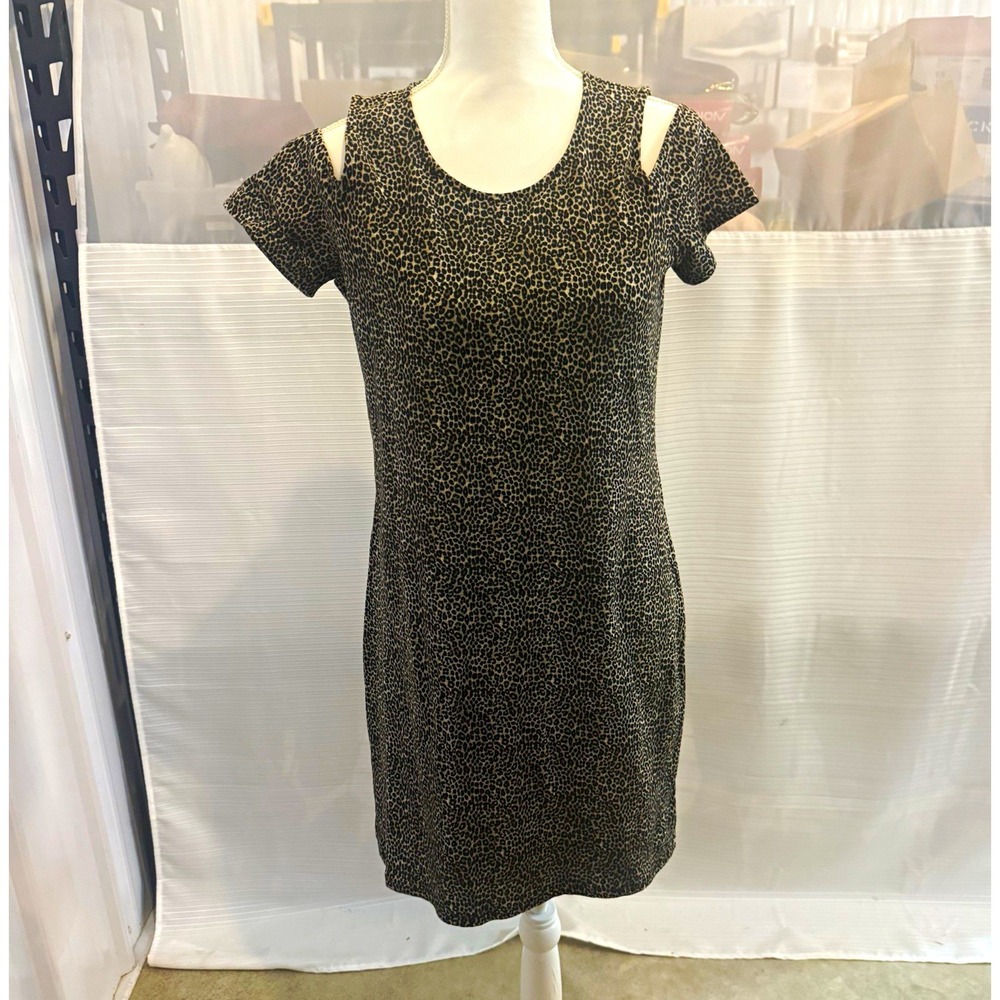 Michael Kors Leopard Print Cold Shoulder Cutout Knit Shift Dress M QU28FUT3Y8